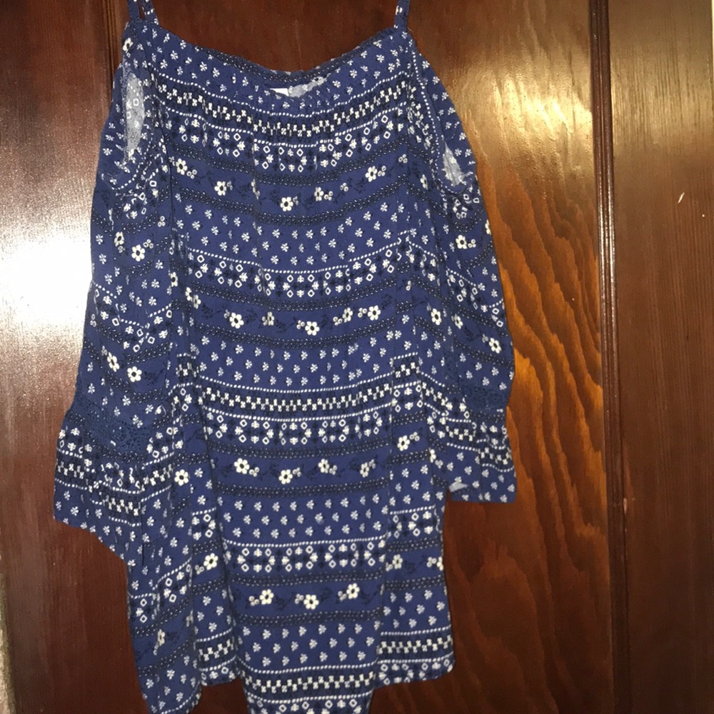 Blue off the shoulder shirt from Old Navy.